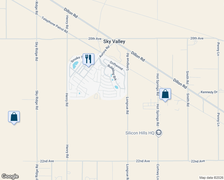 map of restaurants, bars, coffee shops, grocery stores, and more near Cotton Way Street in Desert Hot Springs