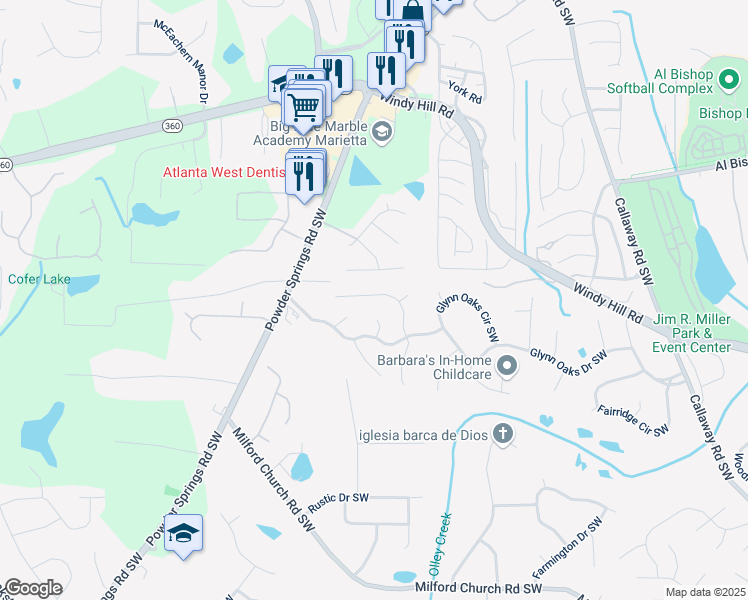 map of restaurants, bars, coffee shops, grocery stores, and more near 2273 Loren Falls Court in Marietta