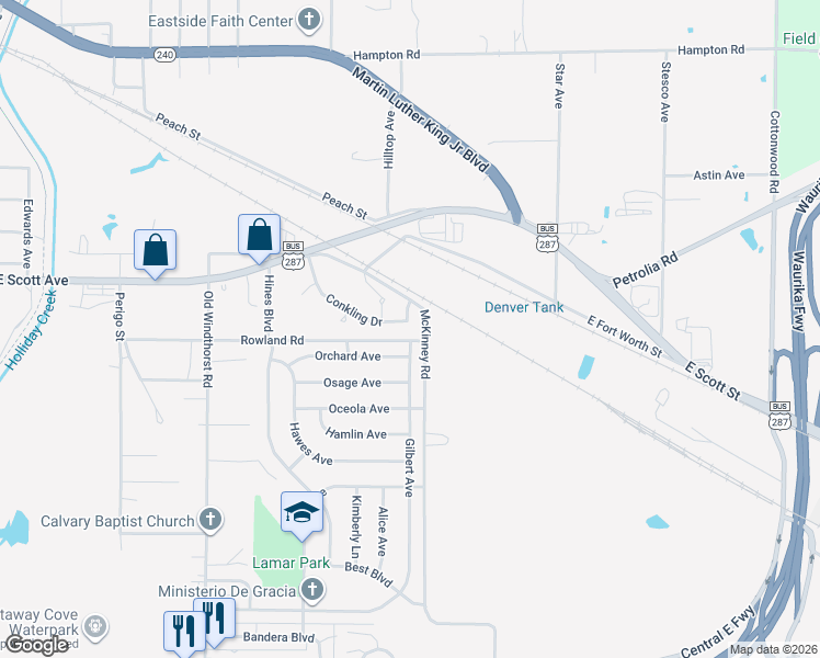 map of restaurants, bars, coffee shops, grocery stores, and more near 1903 Gilbert Avenue in Wichita Falls
