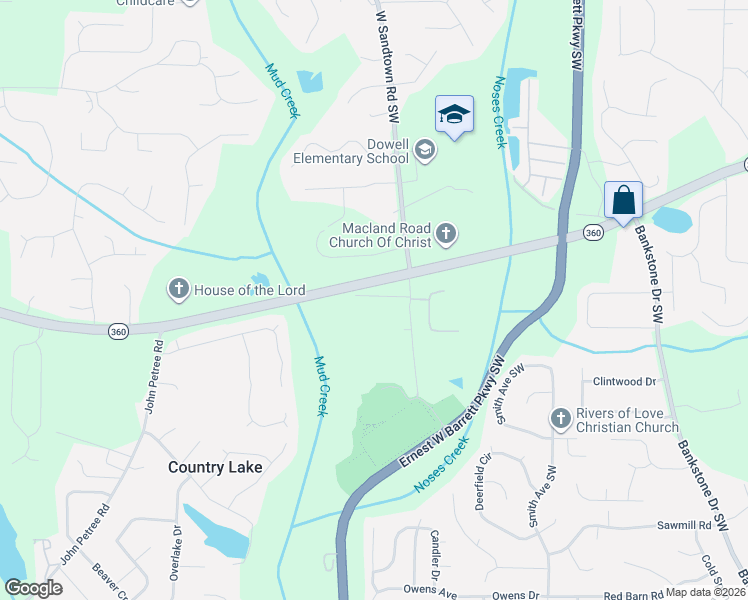 map of restaurants, bars, coffee shops, grocery stores, and more near 2843 Macland Road in Marietta