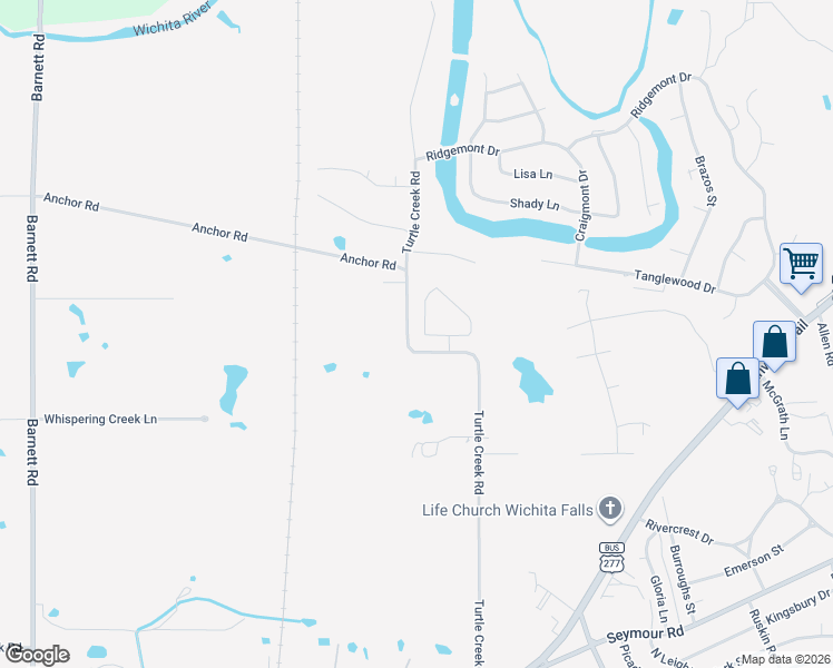 map of restaurants, bars, coffee shops, grocery stores, and more near 1802 Turtle Creek Road in Wichita Falls