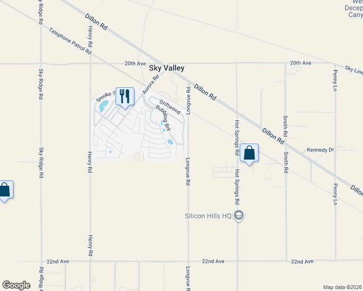 map of restaurants, bars, coffee shops, grocery stores, and more near 74711 Dillon Road in Desert Hot Springs