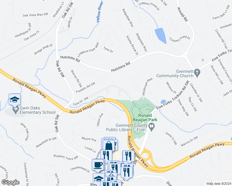map of restaurants, bars, coffee shops, grocery stores, and more near 605 Pamela Court Southwest in Lawrenceville