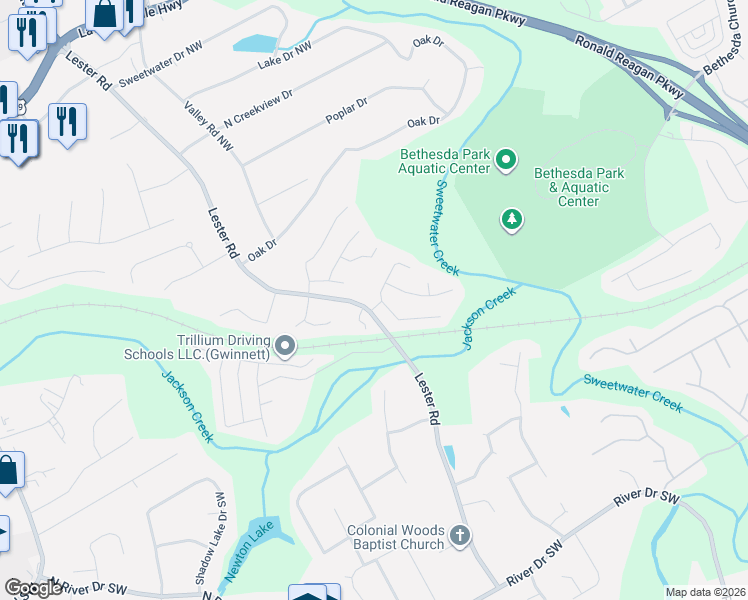 map of restaurants, bars, coffee shops, grocery stores, and more near 3790 Sugarbrook Drive in Lawrenceville