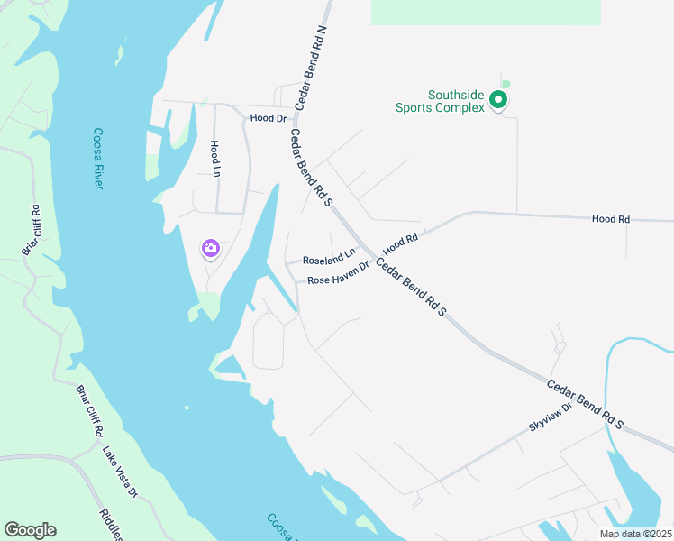 map of restaurants, bars, coffee shops, grocery stores, and more near 1090 Roseland Lane in Gadsden