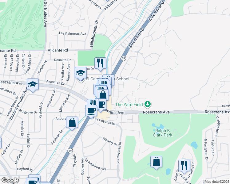 map of restaurants, bars, coffee shops, grocery stores, and more near 3054 Colt Way in Fullerton