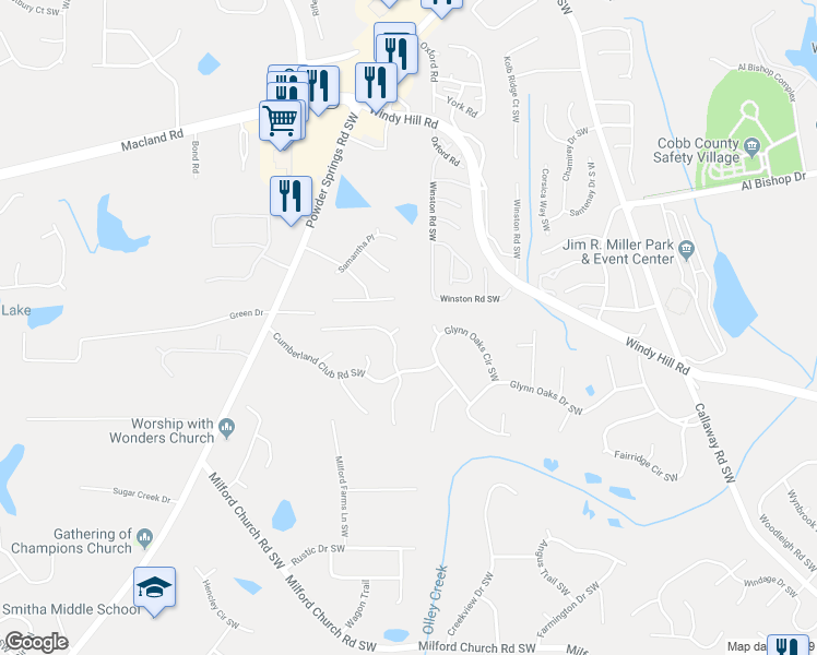 map of restaurants, bars, coffee shops, grocery stores, and more near 2351 Rose Court in Marietta