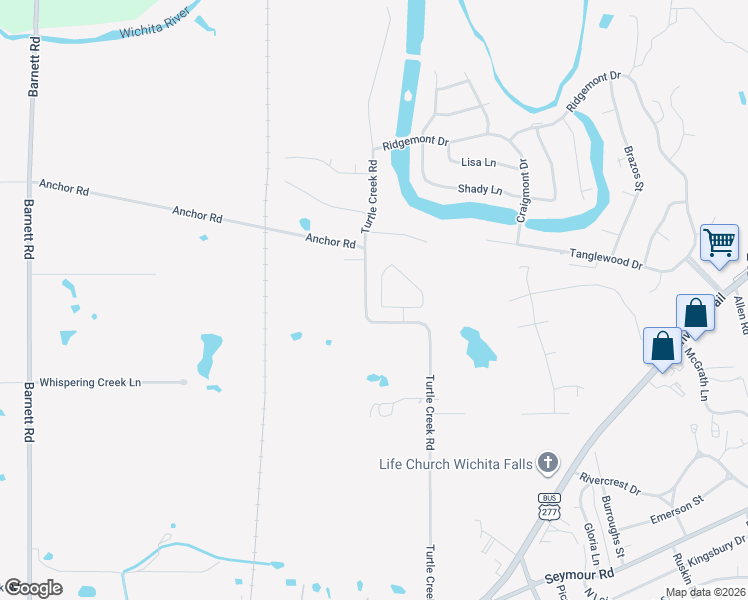 map of restaurants, bars, coffee shops, grocery stores, and more near 1748 Eagle Ridge Circle in Wichita Falls