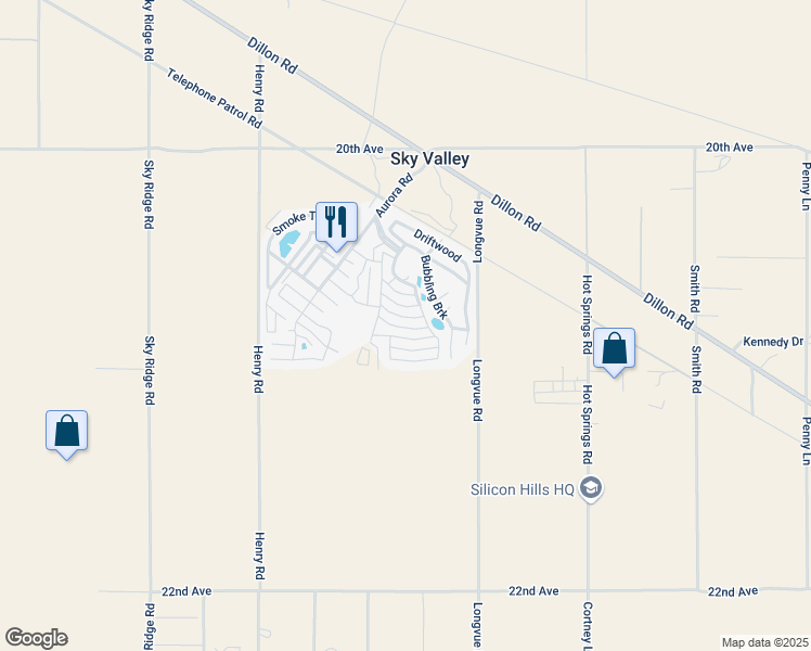 map of restaurants, bars, coffee shops, grocery stores, and more near 74711 Dillon Road in Desert Hot Springs