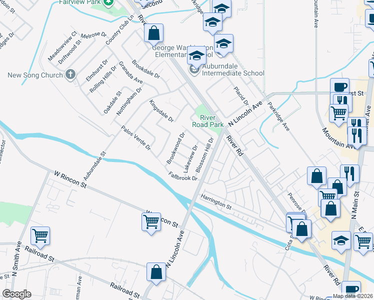 map of restaurants, bars, coffee shops, grocery stores, and more near 1156 Millstream Lane in Corona