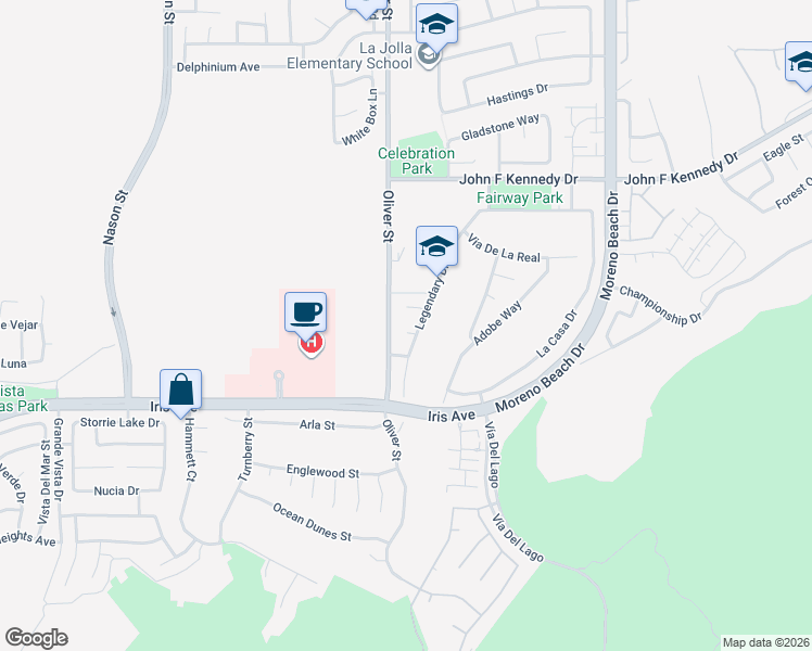 map of restaurants, bars, coffee shops, grocery stores, and more near 27554 Autumn Circle in Moreno Valley