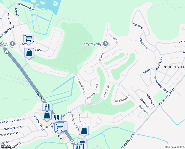 map of restaurants, bars, coffee shops, grocery stores, and more near 760 Charter Drive in Longs