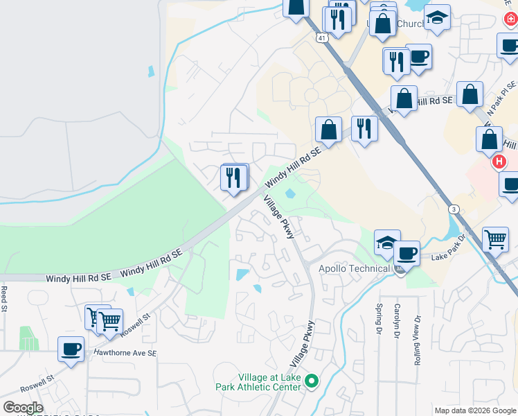 map of restaurants, bars, coffee shops, grocery stores, and more near 1898 Windy Hill Road in Smyrna