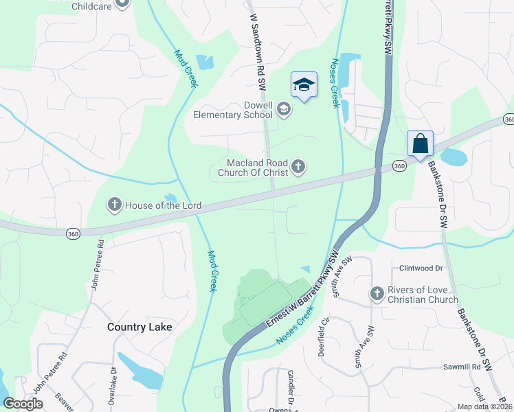 map of restaurants, bars, coffee shops, grocery stores, and more near 2845 Macland Road in Marietta