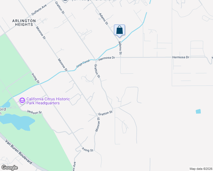 map of restaurants, bars, coffee shops, grocery stores, and more near 8402 Hermosa Drive in Riverside