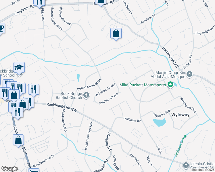 map of restaurants, bars, coffee shops, grocery stores, and more near 5878 North Fulton Circle Northwest in Norcross