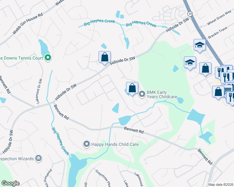 map of restaurants, bars, coffee shops, grocery stores, and more near 1355 Mount McKinley Drive in Grayson