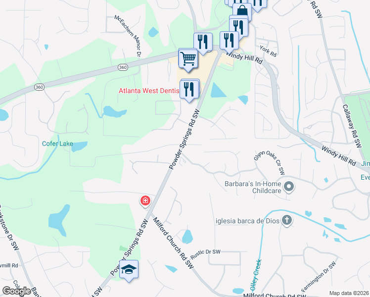 map of restaurants, bars, coffee shops, grocery stores, and more near 1848 Green Drive in Marietta