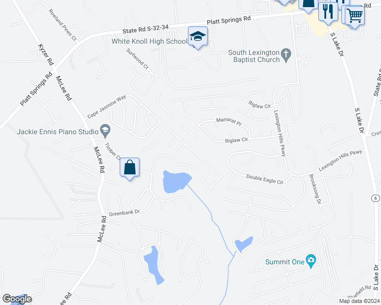 map of restaurants, bars, coffee shops, grocery stores, and more near 416 Cape Jasmine Way in Lexington