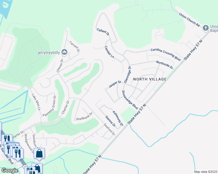 map of restaurants, bars, coffee shops, grocery stores, and more near 3335 Jasper Street in Little River