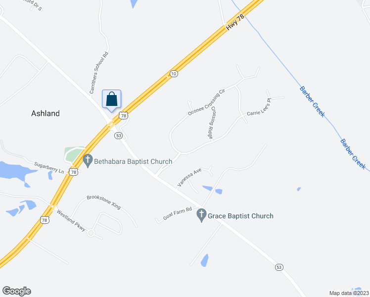map of restaurants, bars, coffee shops, grocery stores, and more near 1011 Oconee Crossing Circle in Watkinsville