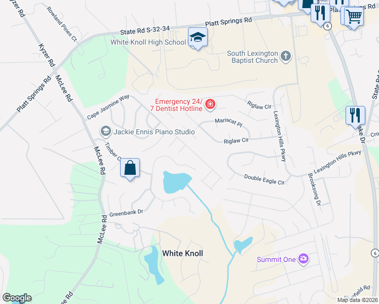 map of restaurants, bars, coffee shops, grocery stores, and more near 421 Cape Jasmine Way in Lexington
