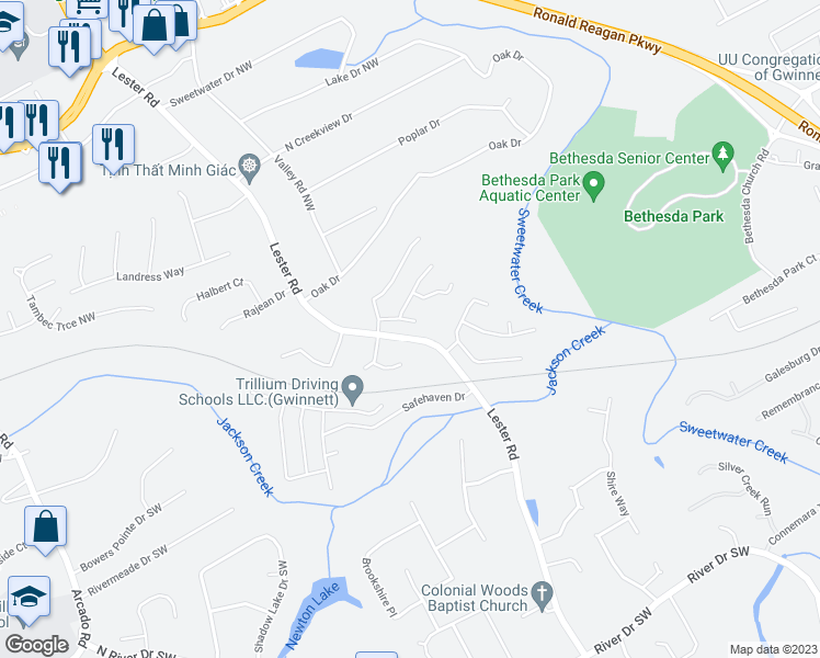 map of restaurants, bars, coffee shops, grocery stores, and more near 155 Beaverwood Court in Lawrenceville