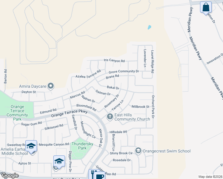 map of restaurants, bars, coffee shops, grocery stores, and more near 8397 Maynard Lane in Riverside
