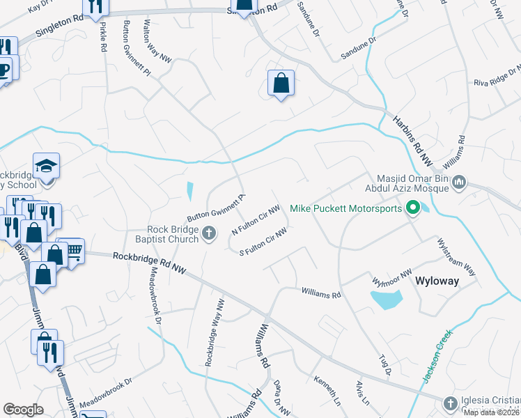 map of restaurants, bars, coffee shops, grocery stores, and more near 5878 North Fulton Circle Northwest in Norcross