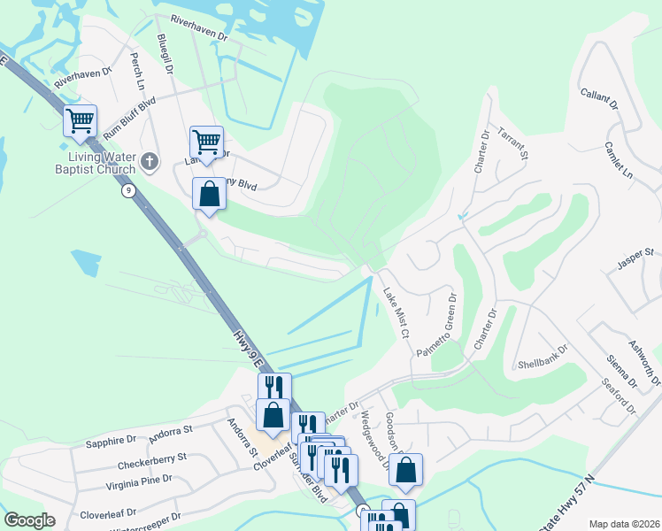 map of restaurants, bars, coffee shops, grocery stores, and more near 2101 Borgata Loop in Longs