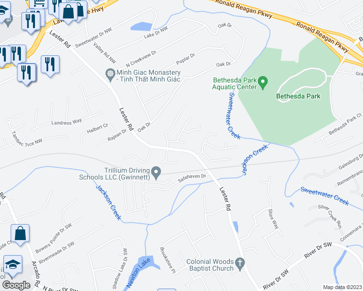 map of restaurants, bars, coffee shops, grocery stores, and more near 155 Beaver Wood Lane in Lawrenceville