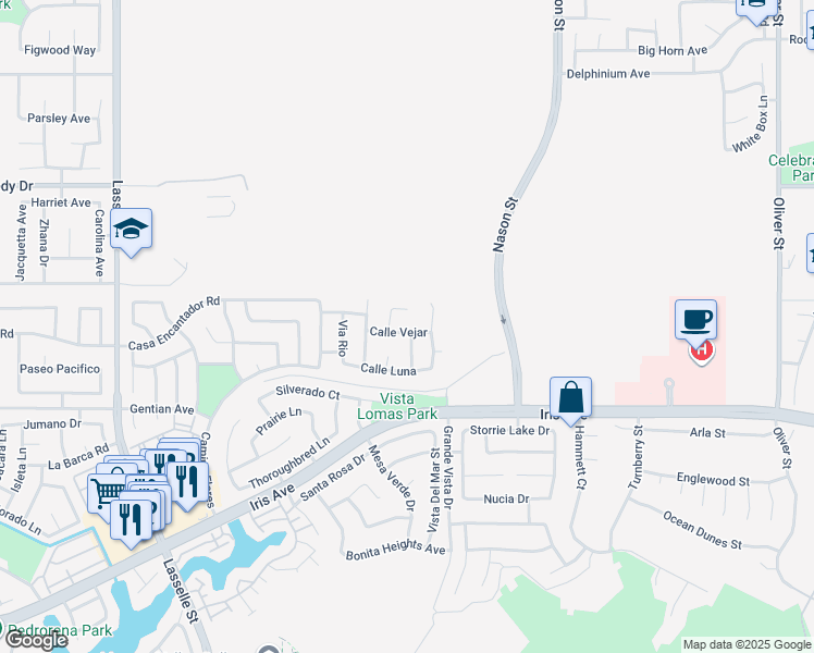 map of restaurants, bars, coffee shops, grocery stores, and more near 26836 Calle Vejar in Moreno Valley