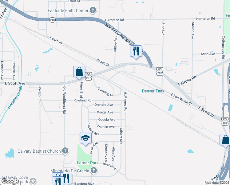 map of restaurants, bars, coffee shops, grocery stores, and more near 2 Shiver Circle in Wichita Falls