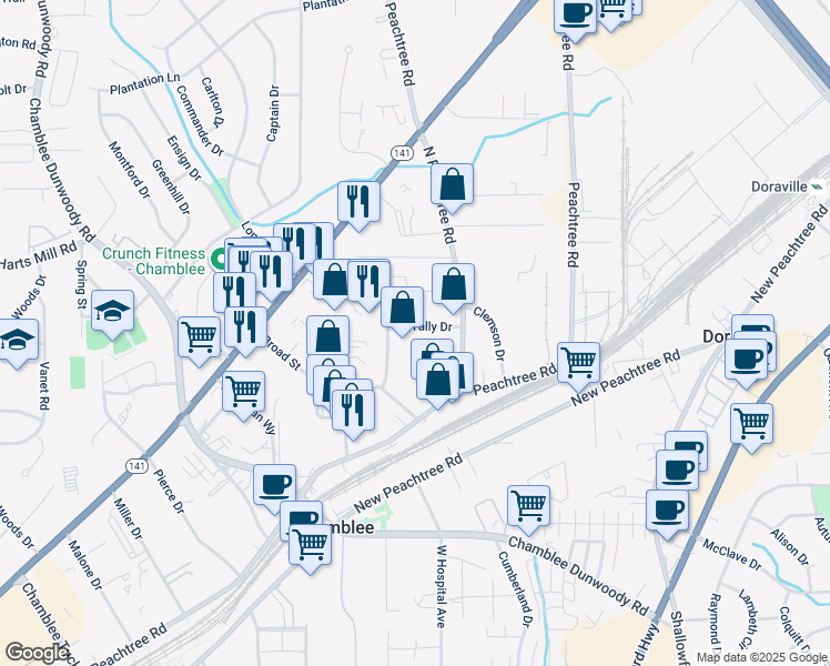 map of restaurants, bars, coffee shops, grocery stores, and more near 2261 Tally Drive in Chamblee