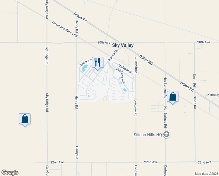 map of restaurants, bars, coffee shops, grocery stores, and more near 74711 Dillon Road in Desert Hot Springs
