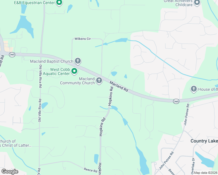 map of restaurants, bars, coffee shops, grocery stores, and more near 2262 Hopkins Road in Powder Springs