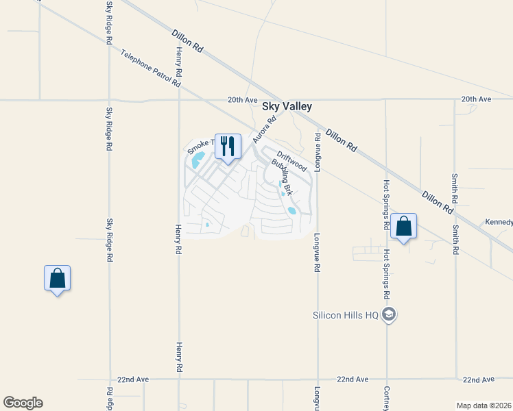 map of restaurants, bars, coffee shops, grocery stores, and more near 46447-46457 quail run Street in Desert Hot Springs