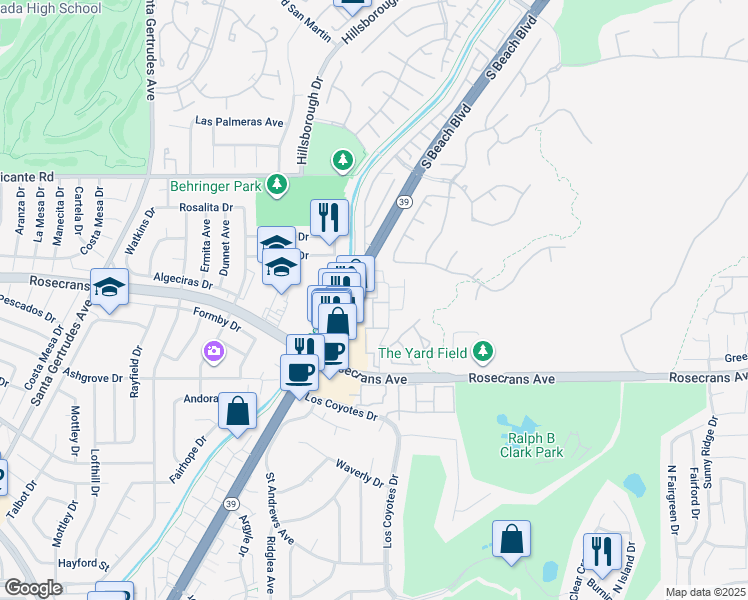 map of restaurants, bars, coffee shops, grocery stores, and more near 3054 Colt Way in Fullerton