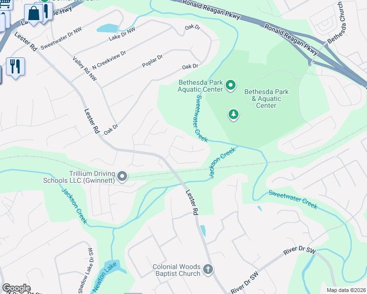 map of restaurants, bars, coffee shops, grocery stores, and more near 3895 Sugarbrook Drive in Lawrenceville
