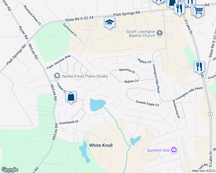 map of restaurants, bars, coffee shops, grocery stores, and more near 421 Cape Jasmine Way in Lexington