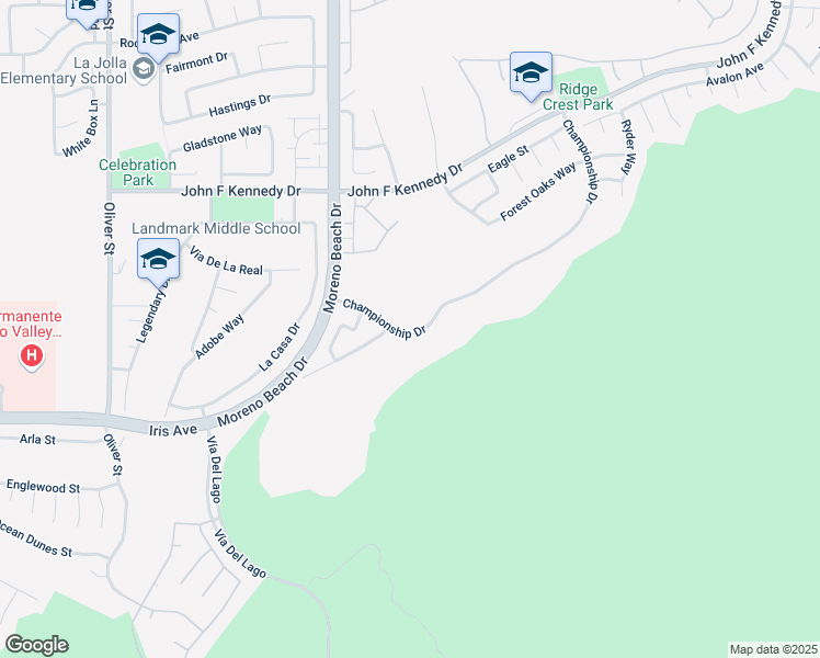 map of restaurants, bars, coffee shops, grocery stores, and more near 28154 Championship Drive in Moreno Valley