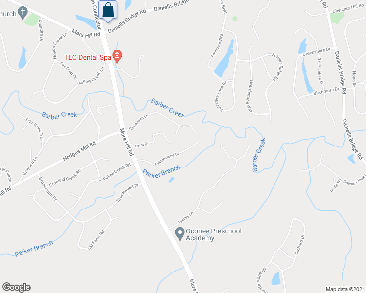map of restaurants, bars, coffee shops, grocery stores, and more near 1141 Pebblestone Drive in Watkinsville