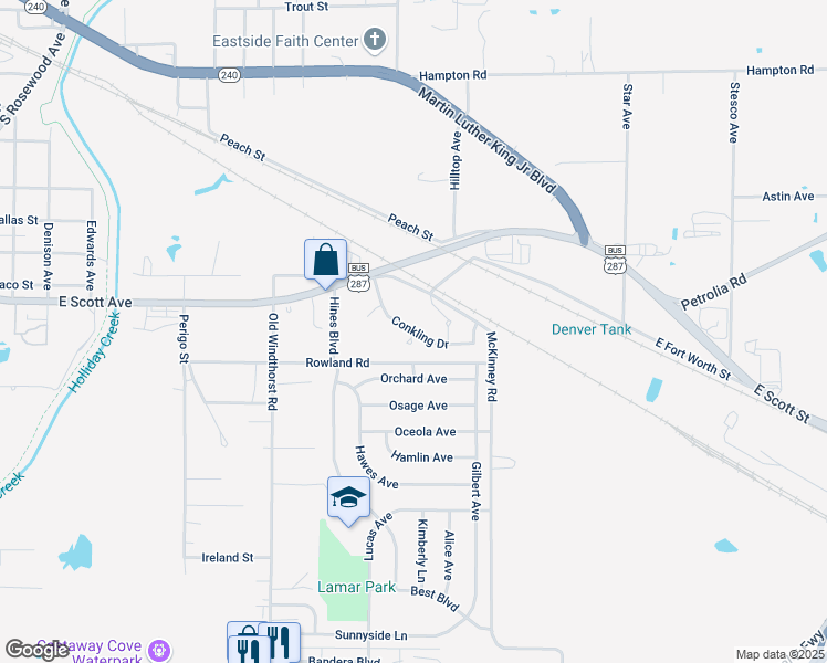 map of restaurants, bars, coffee shops, grocery stores, and more near Conkling Drive in Wichita Falls