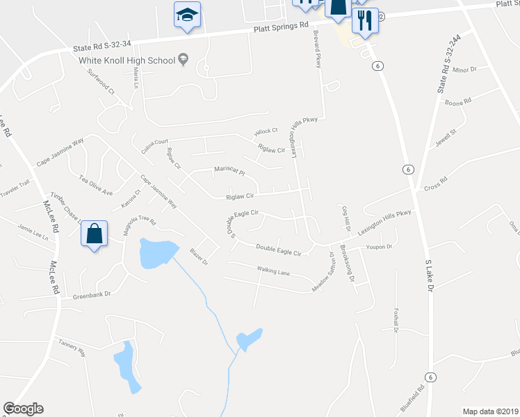map of restaurants, bars, coffee shops, grocery stores, and more near 277 Double Eagle Circle in Lexington
