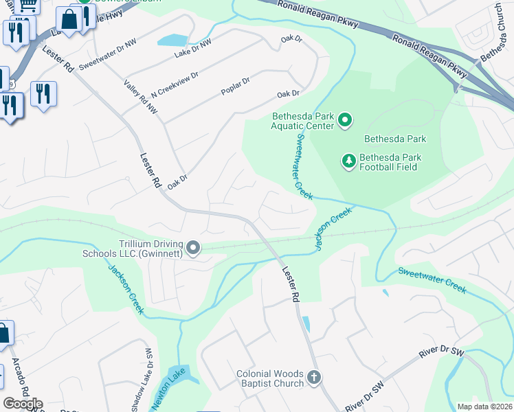 map of restaurants, bars, coffee shops, grocery stores, and more near 3790 Sugarbrook Drive in Lawrenceville