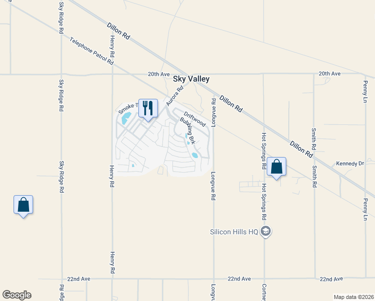 map of restaurants, bars, coffee shops, grocery stores, and more near Bubbling Brook in Desert Hot Springs