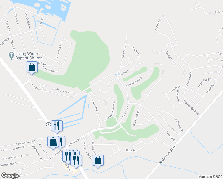 map of restaurants, bars, coffee shops, grocery stores, and more near 760 Charter Drive in Longs