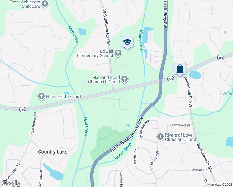 map of restaurants, bars, coffee shops, grocery stores, and more near 2801 Macland Road in Marietta