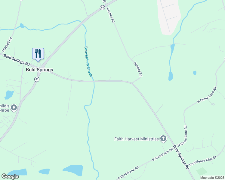 map of restaurants, bars, coffee shops, grocery stores, and more near 4720 Bold Springs Road in Monroe