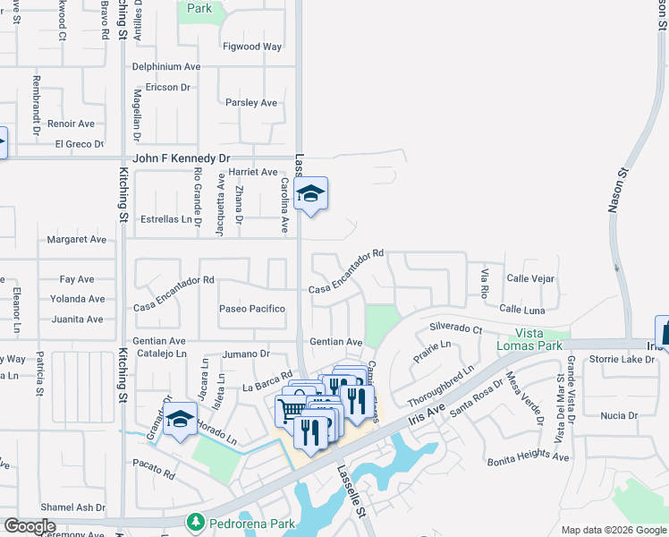 map of restaurants, bars, coffee shops, grocery stores, and more near 15335 Caballo Road in Moreno Valley